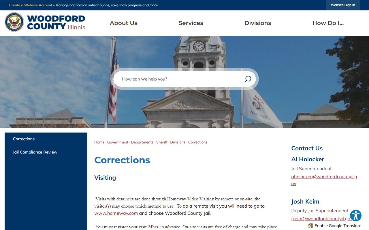 Woodford County inmate records Corrections page with roster and jail service links